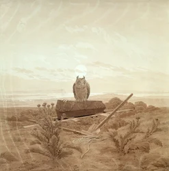 Landscape with Grave, Coffin and Owl
